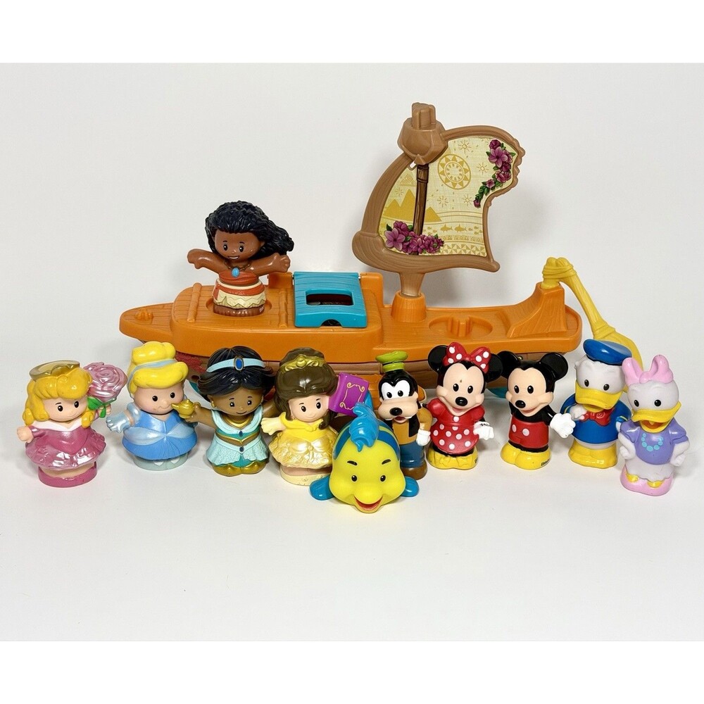 Fisher Price Little People Disney Lot Of 12 Moana Boat Mickey Flounder Jasmine